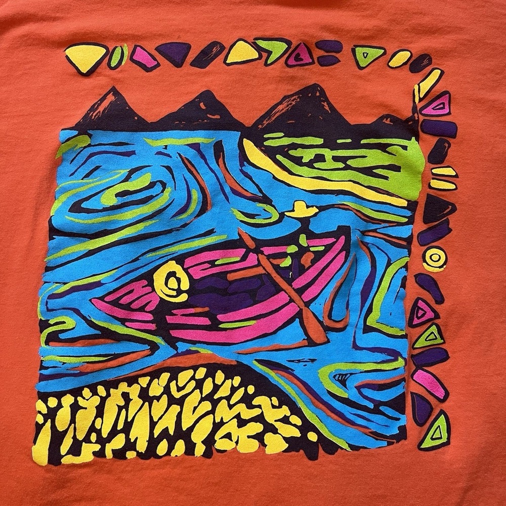 GAP Graphic T Shirt Size Medium Orange Kayak Canoe 90s Retro Artsy‎ Made in USA